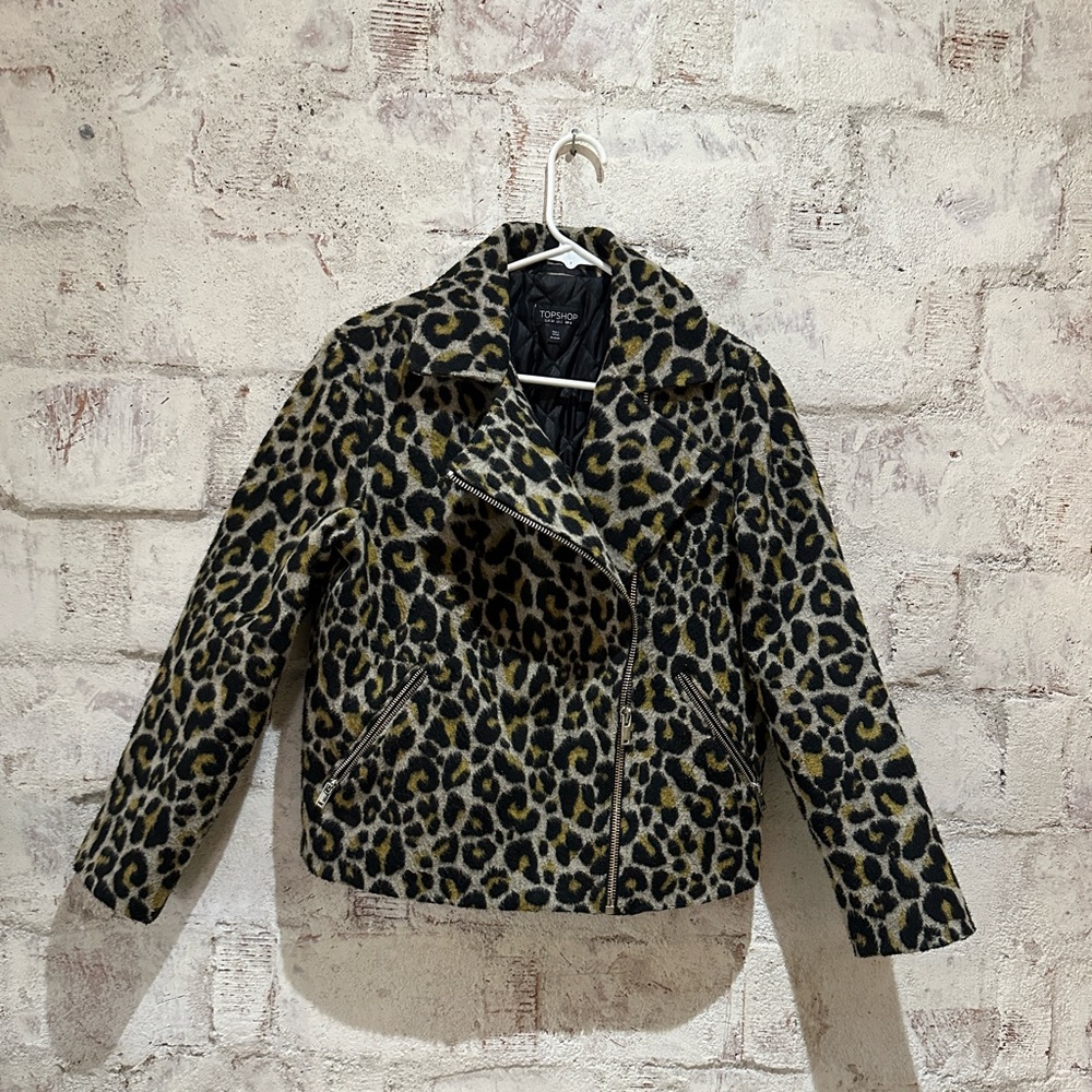 Topshop Leopard Biker Jacket
